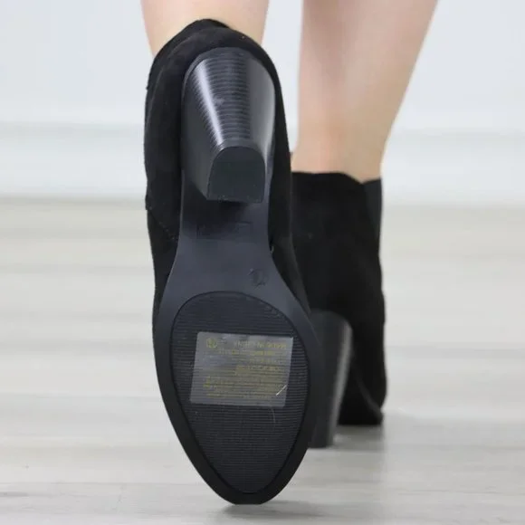 Womens Ankle Boots High Heel Black Elastic Gore Synthetic Suede Round Toe - Picture 11 of 11